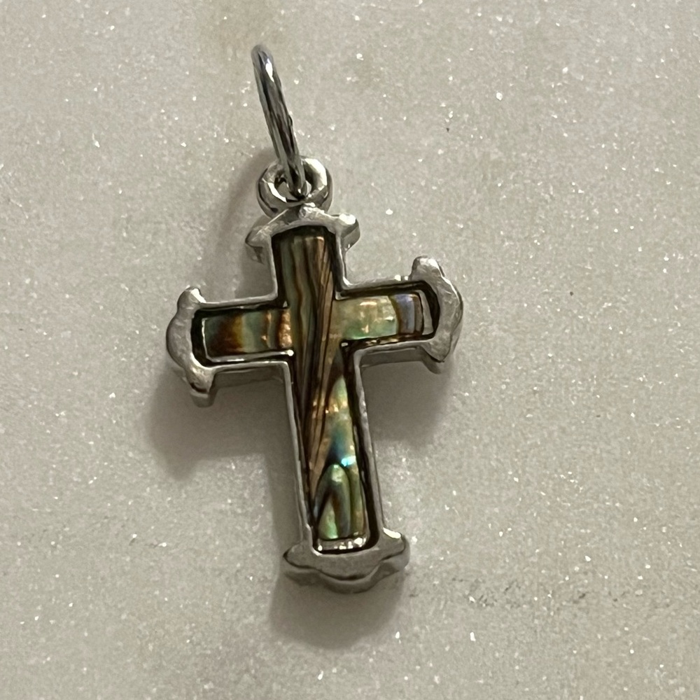 Southwestern Style Abalone Silver Tone Cross Pendant